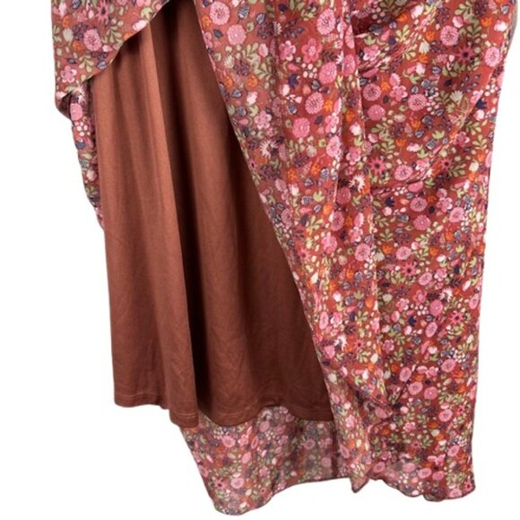 LuLaRoe Lola A-line Skirt Large 14/16 Elastic Waist Floral Brown Green Purple - Picture 3 of 7